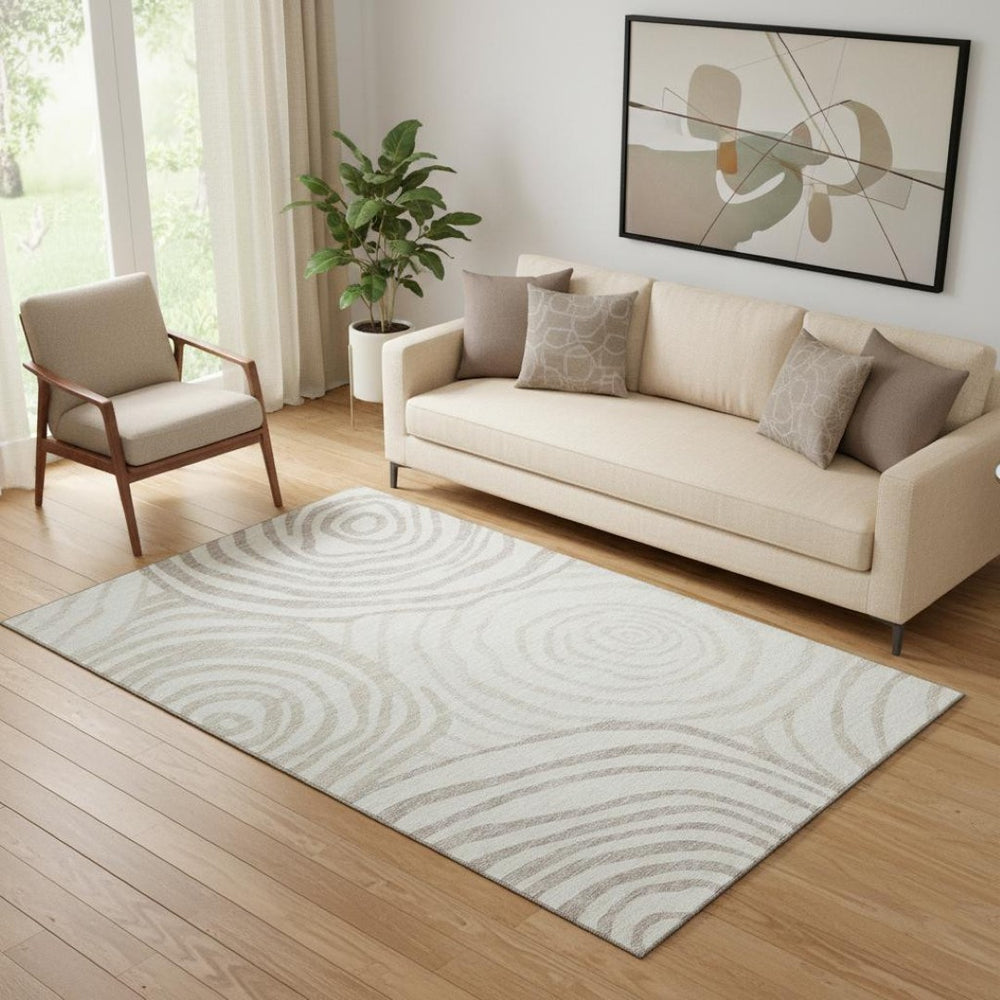 HomeRoots 5' X 8' Abstract Washable Area Rug in Ivory, Beige, and Khaki - UV Protected, Stylish & Durable! 664208