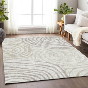 HomeRoots 5' X 8' Abstract Washable Area Rug in Ivory, Beige, and Khaki - UV Protected, Stylish & Durable! 664208
