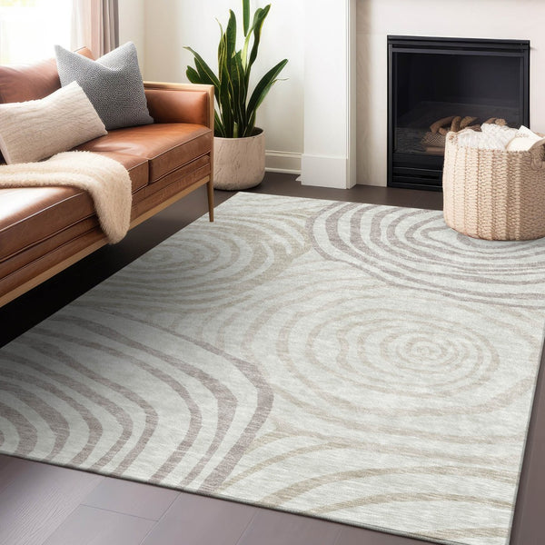 HomeRoots 5' X 8' Abstract Washable Area Rug in Ivory, Beige, and Khaki - UV Protected, Stylish & Durable! 664208