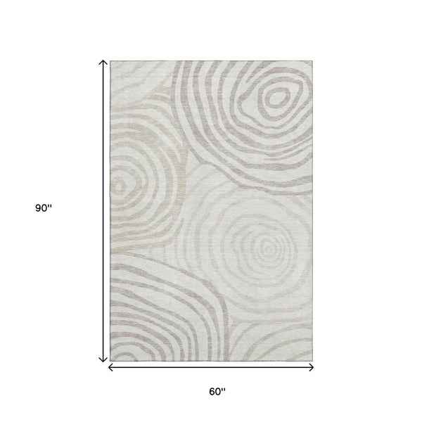 HomeRoots 5' X 8' Abstract Washable Area Rug in Ivory, Beige, and Khaki - UV Protected, Stylish & Durable! 664208