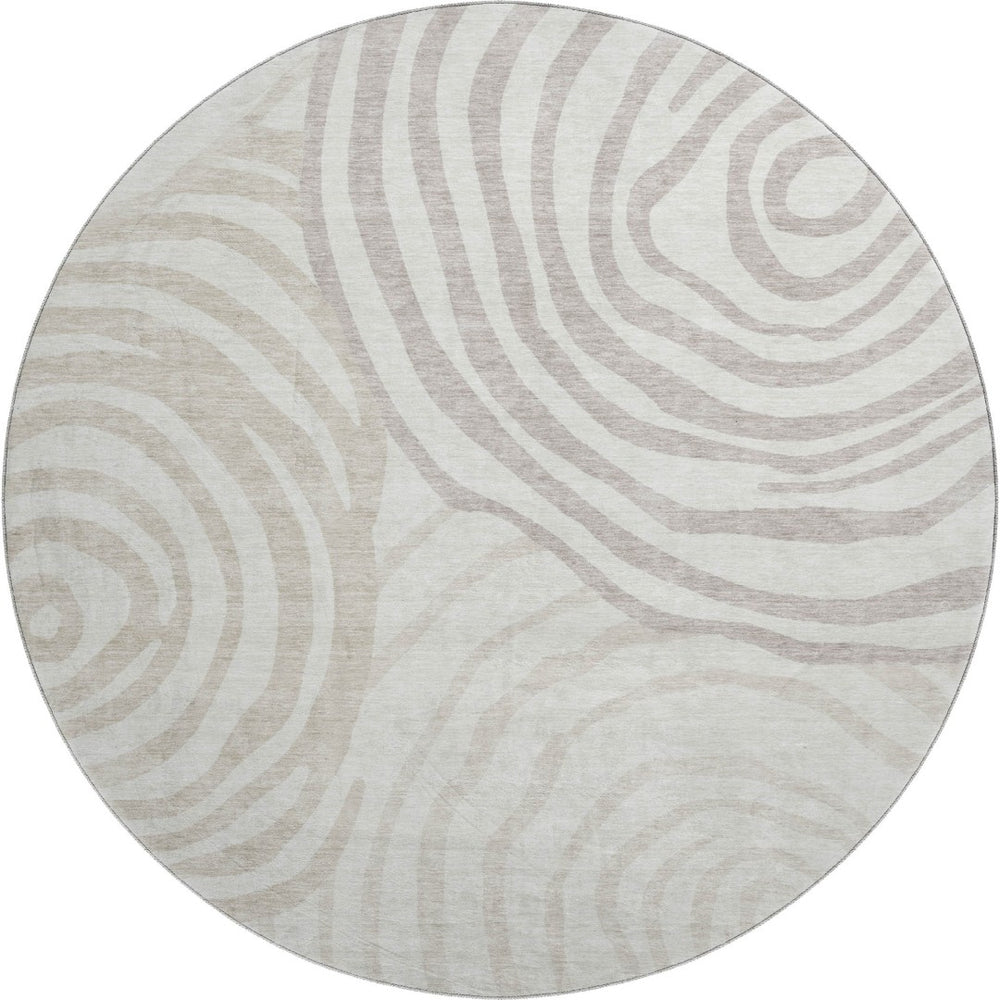 HomeRoots 8' Washable Ivory Beige Khaki Abstract Round Rug with UV Protection for Modern Homes & Families 664209