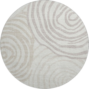 HomeRoots 8' Washable Ivory Beige Khaki Abstract Round Rug with UV Protection for Modern Homes & Families 664209