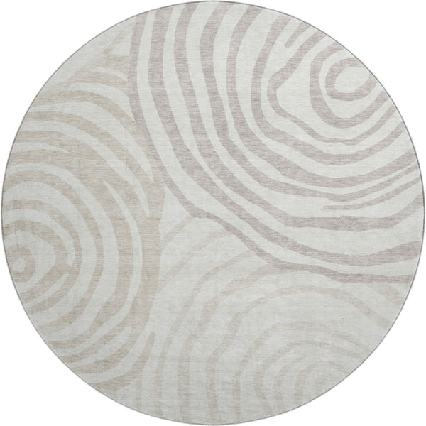 HomeRoots 8' Washable Ivory Beige Khaki Abstract Round Rug with UV Protection for Modern Homes & Families 664209