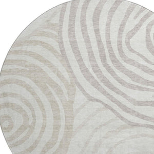 HomeRoots 8' Washable Ivory Beige Khaki Abstract Round Rug with UV Protection for Modern Homes & Families 664209