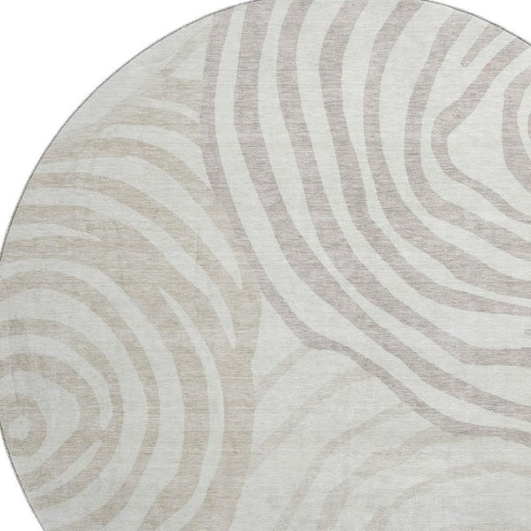 HomeRoots 8' Washable Ivory Beige Khaki Abstract Round Rug with UV Protection for Modern Homes & Families 664209