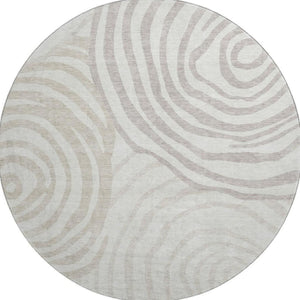 HomeRoots 8' Washable Ivory Beige Khaki Abstract Round Rug with UV Protection for Modern Homes & Families 664209