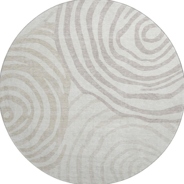 HomeRoots 8' Washable Ivory Beige Khaki Abstract Round Rug with UV Protection for Modern Homes & Families 664209