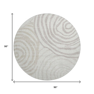 HomeRoots 8' Washable Ivory Beige Khaki Abstract Round Rug with UV Protection for Modern Homes & Families 664209