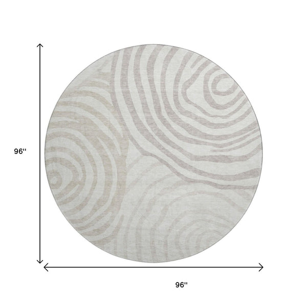HomeRoots 8' Washable Ivory Beige Khaki Abstract Round Rug with UV Protection for Modern Homes & Families 664209