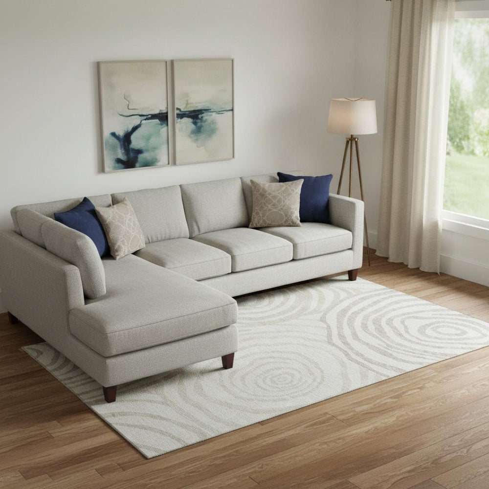 HomeRoots 9' X 12' Abstract Ivory Beige Khaki Area Rug - Stain-Resistant, UV Protected, Modern & Durable Design 664211