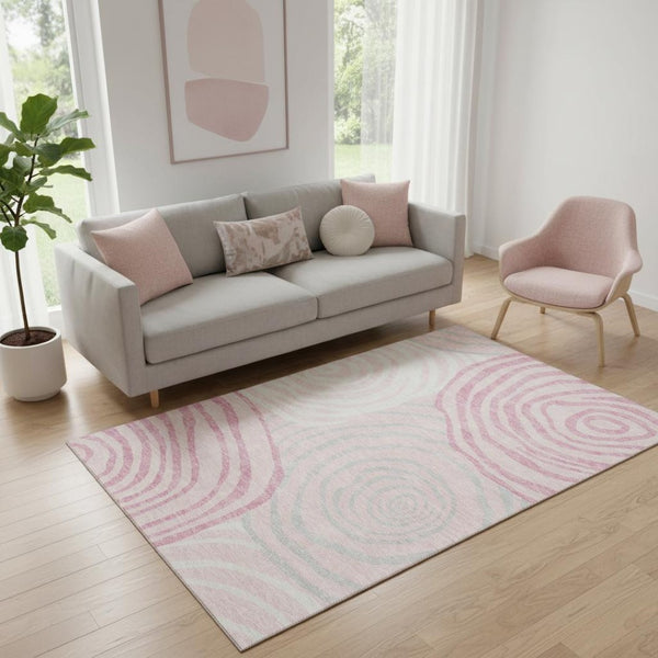 HomeRoots 5' X 8' Washable Abstract Area Rug in Pink, Gray & Ivory - UV Protection & Easy Care for Everyday Use 664214
