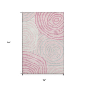 HomeRoots 5' X 8' Washable Abstract Area Rug in Pink, Gray & Ivory - UV Protection & Easy Care for Everyday Use 664214