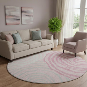 HomeRoots 8' Modern Abstract Washable Round Rug in Pink, Gray & Ivory - Durable, UV Protected & Stylish! 664215