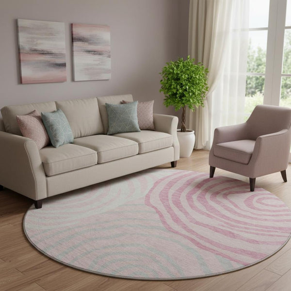 HomeRoots 8' Modern Abstract Washable Round Rug in Pink, Gray & Ivory - Durable, UV Protected & Stylish! 664215