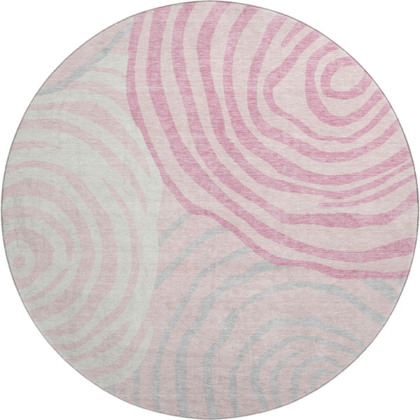 HomeRoots 8' Modern Abstract Washable Round Rug in Pink, Gray & Ivory - Durable, UV Protected & Stylish! 664215