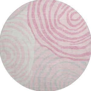 HomeRoots 8' Modern Abstract Washable Round Rug in Pink, Gray & Ivory - Durable, UV Protected & Stylish! 664215