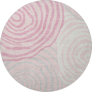 HomeRoots 8' Modern Abstract Washable Round Rug in Pink, Gray & Ivory - Durable, UV Protected & Stylish! 664215