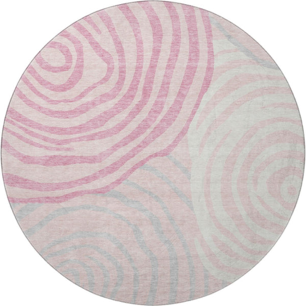 HomeRoots 8' Modern Abstract Washable Round Rug in Pink, Gray & Ivory - Durable, UV Protected & Stylish! 664215