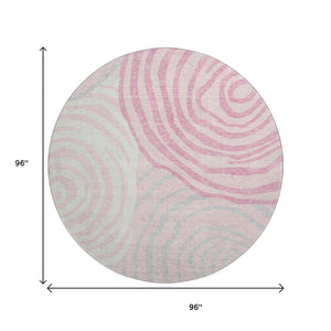 HomeRoots 8' Modern Abstract Washable Round Rug in Pink, Gray & Ivory - Durable, UV Protected & Stylish! 664215