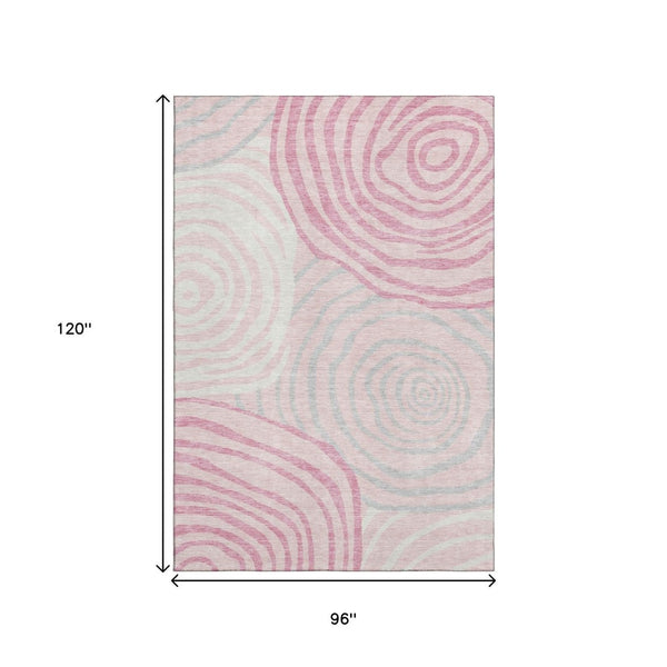 HomeRoots 8' X 10' Washable Pink Gray Ivory Abstract Area Rug - UV Resistant, Durable, Stylish for Any Room 664216