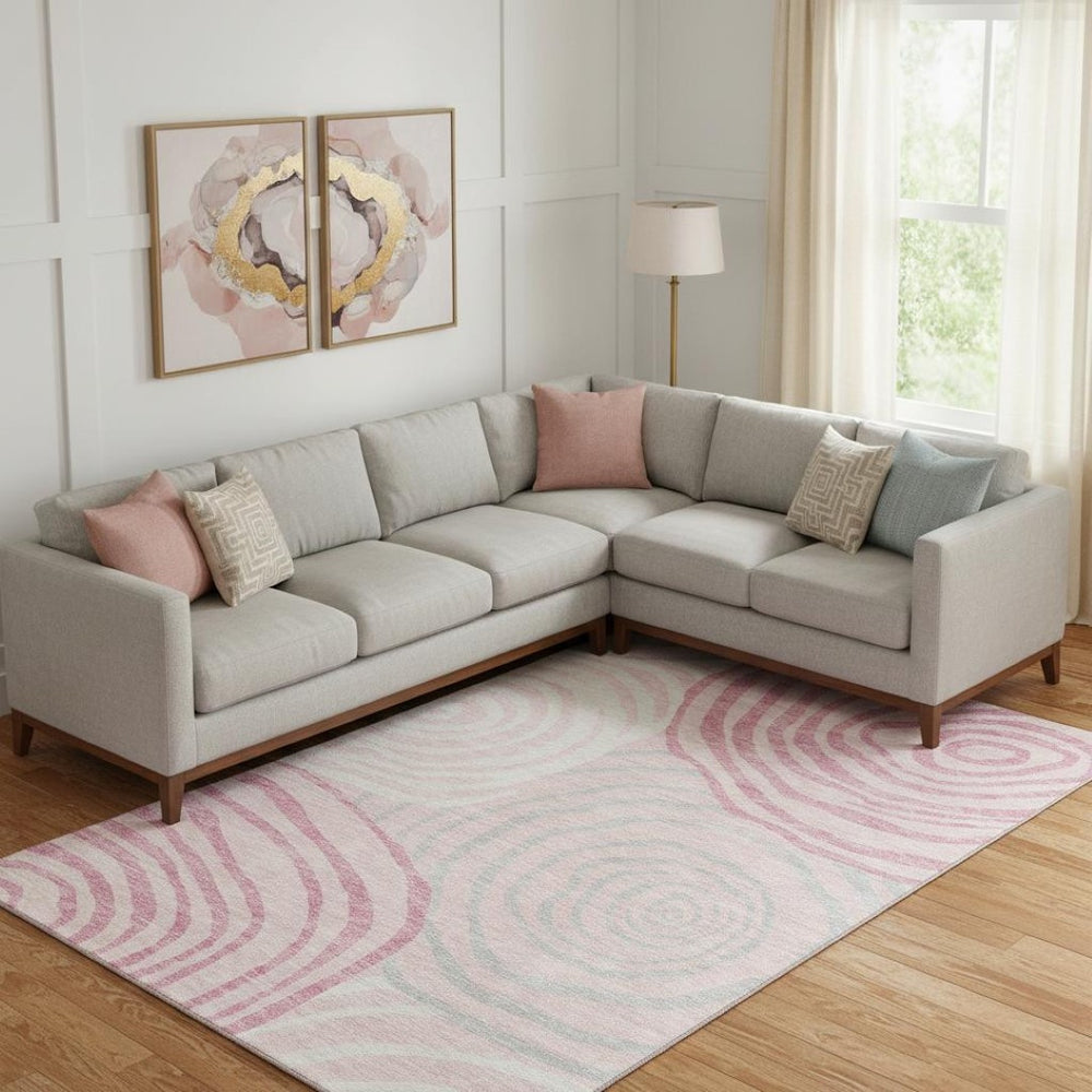 HomeRoots 8' X 10' Washable Pink Gray Ivory Abstract Area Rug - UV Resistant, Durable, Stylish for Any Room 664216