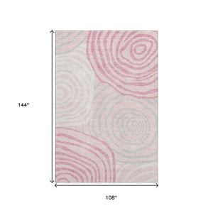 HomeRoots 9' X 12' Washable Abstract Area Rug in Pink, Gray & Ivory - Durable, Stain-Resistant with UV Protection 664217