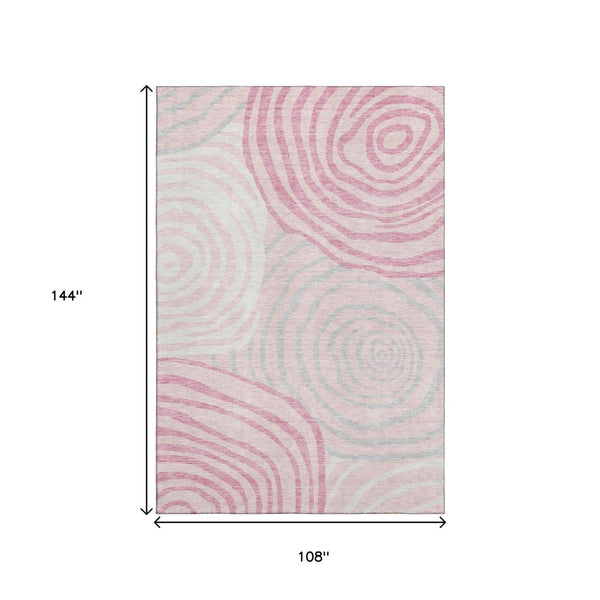 HomeRoots 9' X 12' Washable Abstract Area Rug in Pink, Gray & Ivory - Durable, Stain-Resistant with UV Protection 664217