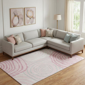 HomeRoots 9' X 12' Washable Abstract Area Rug in Pink, Gray & Ivory - Durable, Stain-Resistant with UV Protection 664217