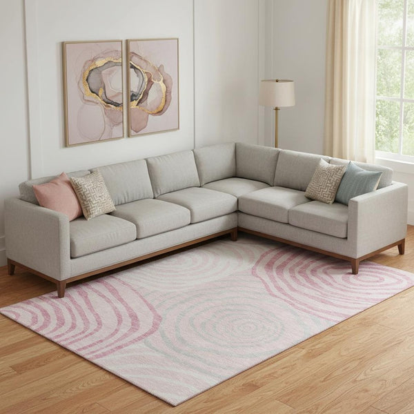 HomeRoots 10' X 14' Stylish Pink, Gray & Ivory Abstract Area Rug with UV Protection & Stain Resistance Features 664218
