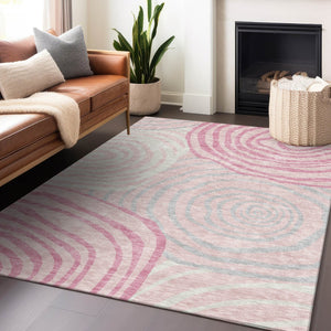 HomeRoots 10' X 14' Stylish Pink, Gray & Ivory Abstract Area Rug with UV Protection & Stain Resistance Features 664218