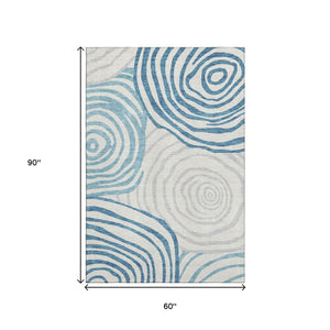 HomeRoots 5' X 8' Teal Silver and Gray Abstract Area Rug - Washable, UV-Protected, Stylish & Durable Design 664226