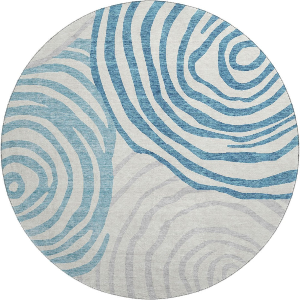 HomeRoots 8' Teal Silver and Gray Abstract Washable Round Rug – UV Protected, Durable & Stylish Home Accent 664227