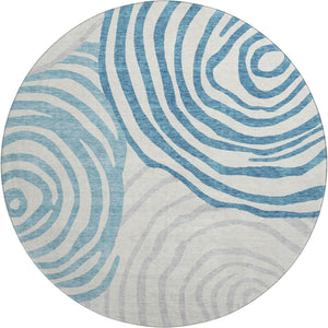 HomeRoots 8' Teal Silver and Gray Abstract Washable Round Rug – UV Protected, Durable & Stylish Home Accent 664227