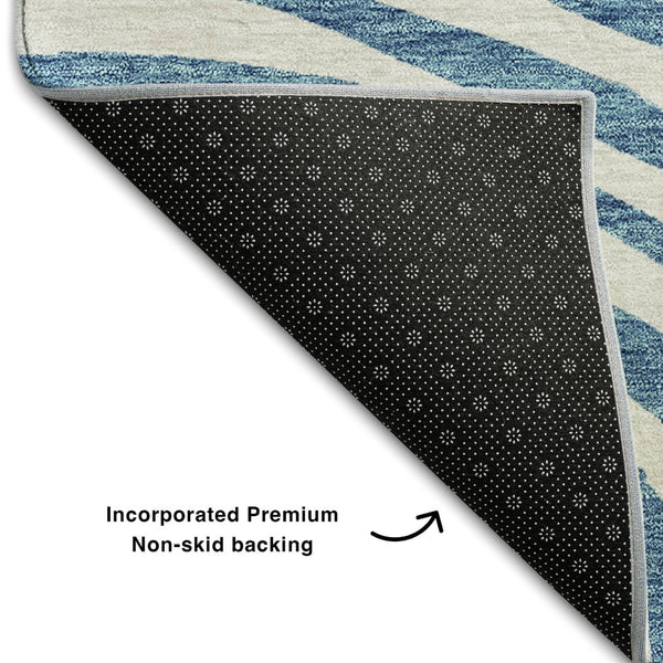 HomeRoots 8' Teal Silver and Gray Abstract Washable Round Rug – UV Protected, Durable & Stylish Home Accent 664227