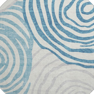 HomeRoots 8' Teal Silver and Gray Abstract Washable Round Rug – UV Protected, Durable & Stylish Home Accent 664227