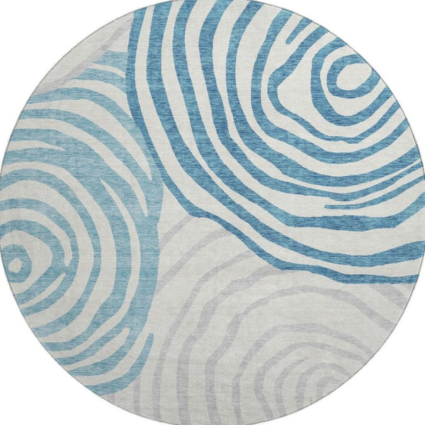 HomeRoots 8' Teal Silver and Gray Abstract Washable Round Rug – UV Protected, Durable & Stylish Home Accent 664227