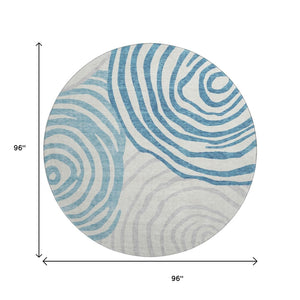 HomeRoots 8' Teal Silver and Gray Abstract Washable Round Rug – UV Protected, Durable & Stylish Home Accent 664227