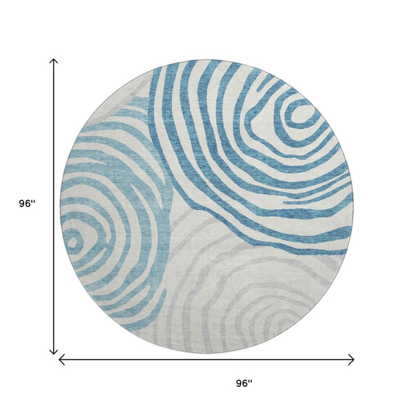 HomeRoots 8' Teal Silver and Gray Abstract Washable Round Rug – UV Protected, Durable & Stylish Home Accent 664227