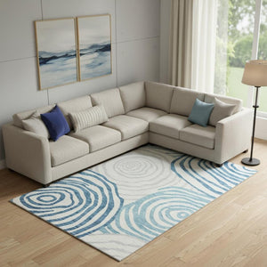 HomeRoots 8' X 10' Teal, Silver & Gray Abstract Washable Area Rug - UV Protected, Stain Resistant, Modern Elegance 664228