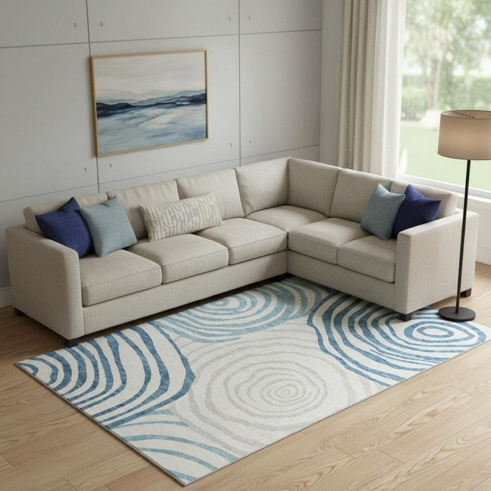 HomeRoots 9' X 12' Teal, Silver & Gray Abstract Washable Area Rug with UV Protection for Modern Spaces 664229