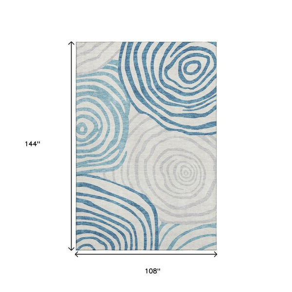 HomeRoots 9' X 12' Teal, Silver & Gray Abstract Washable Area Rug with UV Protection for Modern Spaces 664229