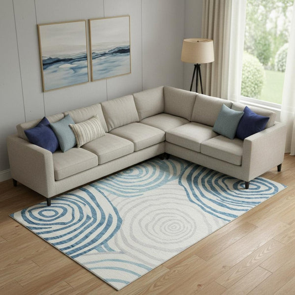 HomeRoots 10' X 14' Teal Silver Gray Abstract Area Rug - Washable, UV-Protected, Durable for High Traffic Spaces 664230
