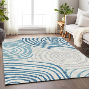 HomeRoots 10' X 14' Teal Silver Gray Abstract Area Rug - Washable, UV-Protected, Durable for High Traffic Spaces 664230
