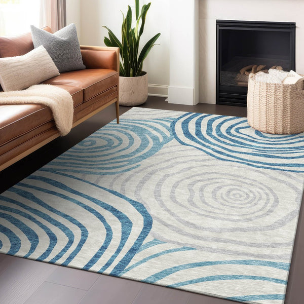 HomeRoots 10' X 14' Teal Silver Gray Abstract Area Rug - Washable, UV-Protected, Durable for High Traffic Spaces 664230