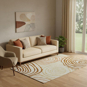 HomeRoots 5' X 8' Stylish Terra Cotta Beige & Gold Abstract Washable Area Rug with UV Protection & Durability 664232