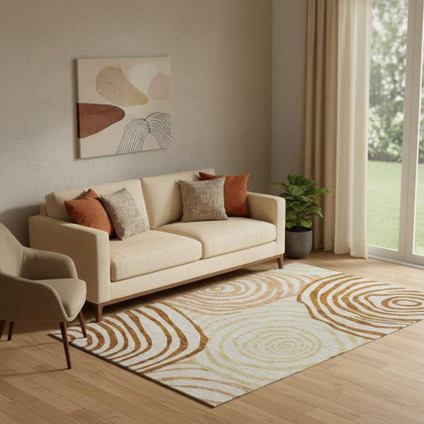 HomeRoots 5' X 8' Stylish Terra Cotta Beige & Gold Abstract Washable Area Rug with UV Protection & Durability 664232
