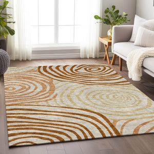 HomeRoots 5' X 8' Stylish Terra Cotta Beige & Gold Abstract Washable Area Rug with UV Protection & Durability 664232