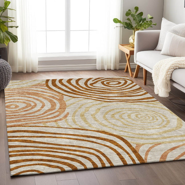 HomeRoots 5' X 8' Stylish Terra Cotta Beige & Gold Abstract Washable Area Rug with UV Protection & Durability 664232
