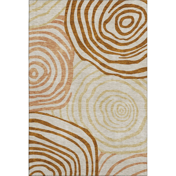 HomeRoots 5' X 8' Stylish Terra Cotta Beige & Gold Abstract Washable Area Rug with UV Protection & Durability 664232