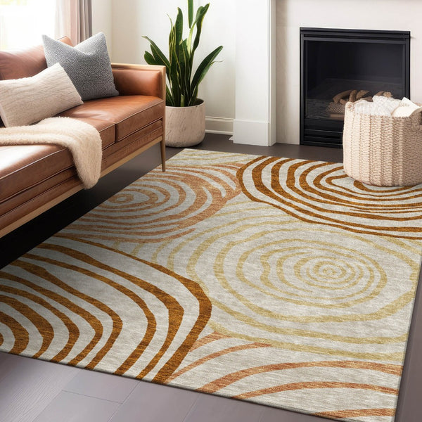 HomeRoots 5' X 8' Stylish Terra Cotta Beige & Gold Abstract Washable Area Rug with UV Protection & Durability 664232